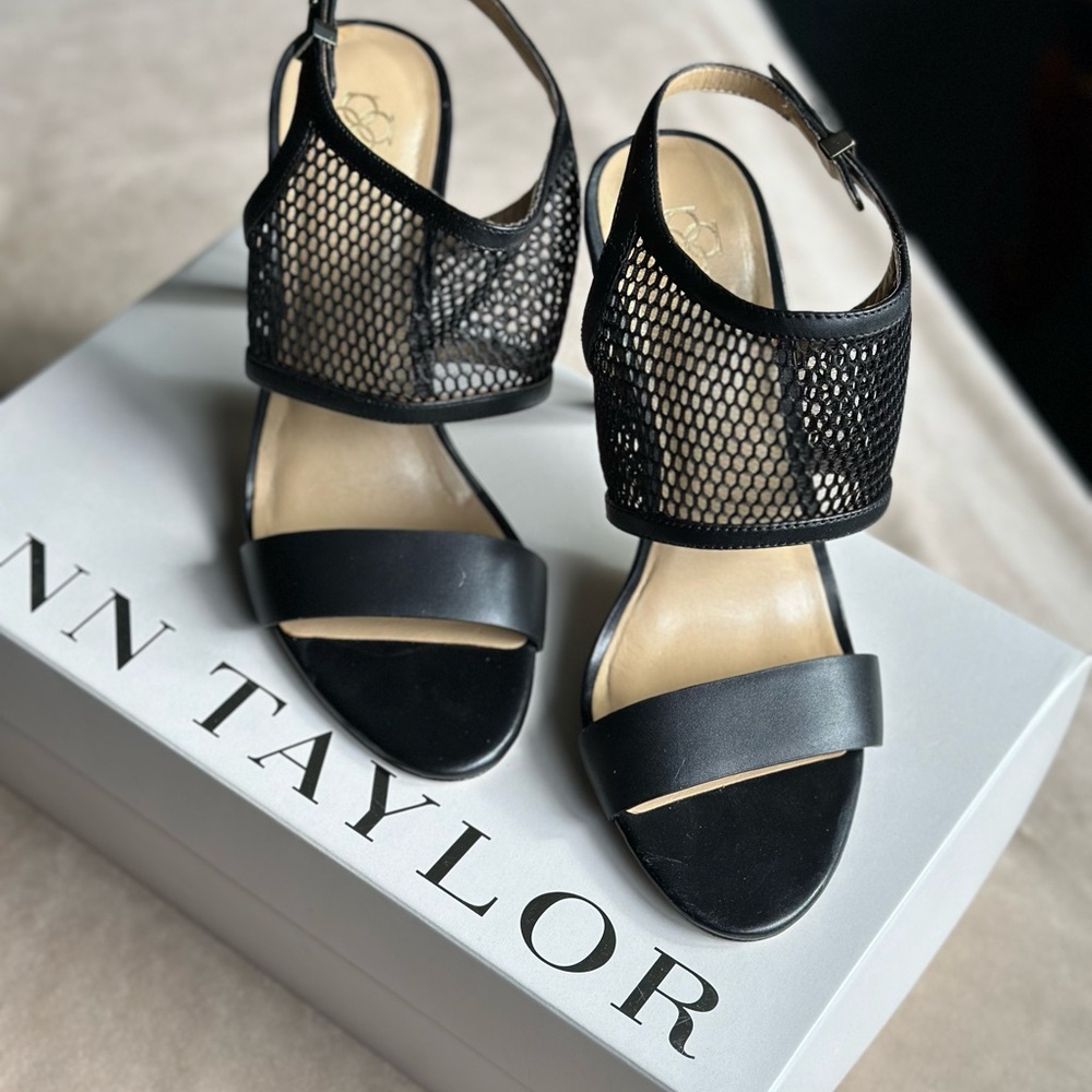 Ann Taylor Black Leather & Mesh Sandals